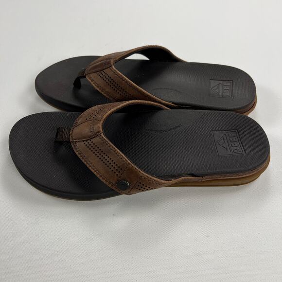 REEF Men's Brown Leather Flip Flop Sandals Anatomic Contouring Footbed Size 8 - Picture 3 of 9